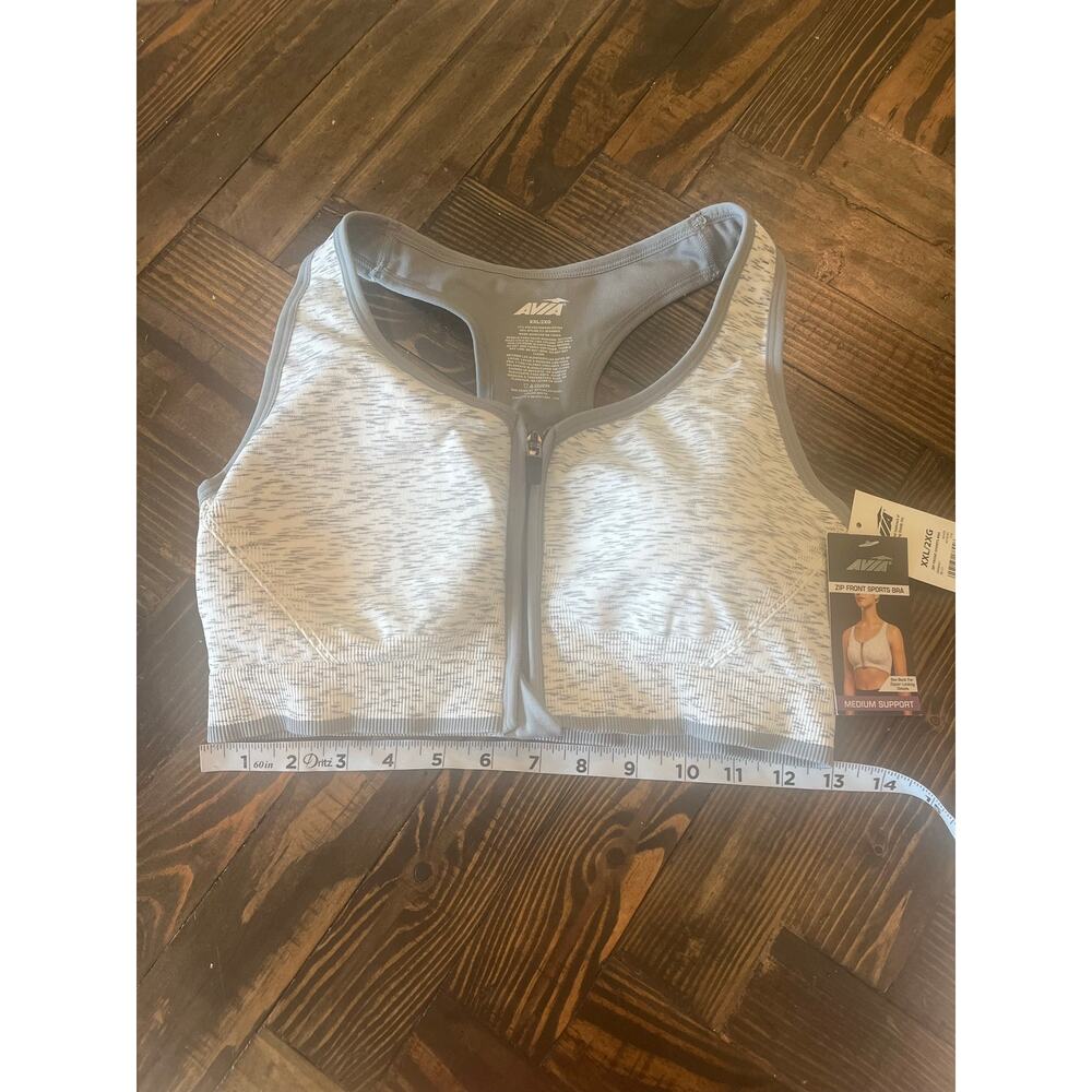 Avia Women Zip Front Medium Support Sports Bra Heather Gray XXL Active Running - Picture 4 of 8
